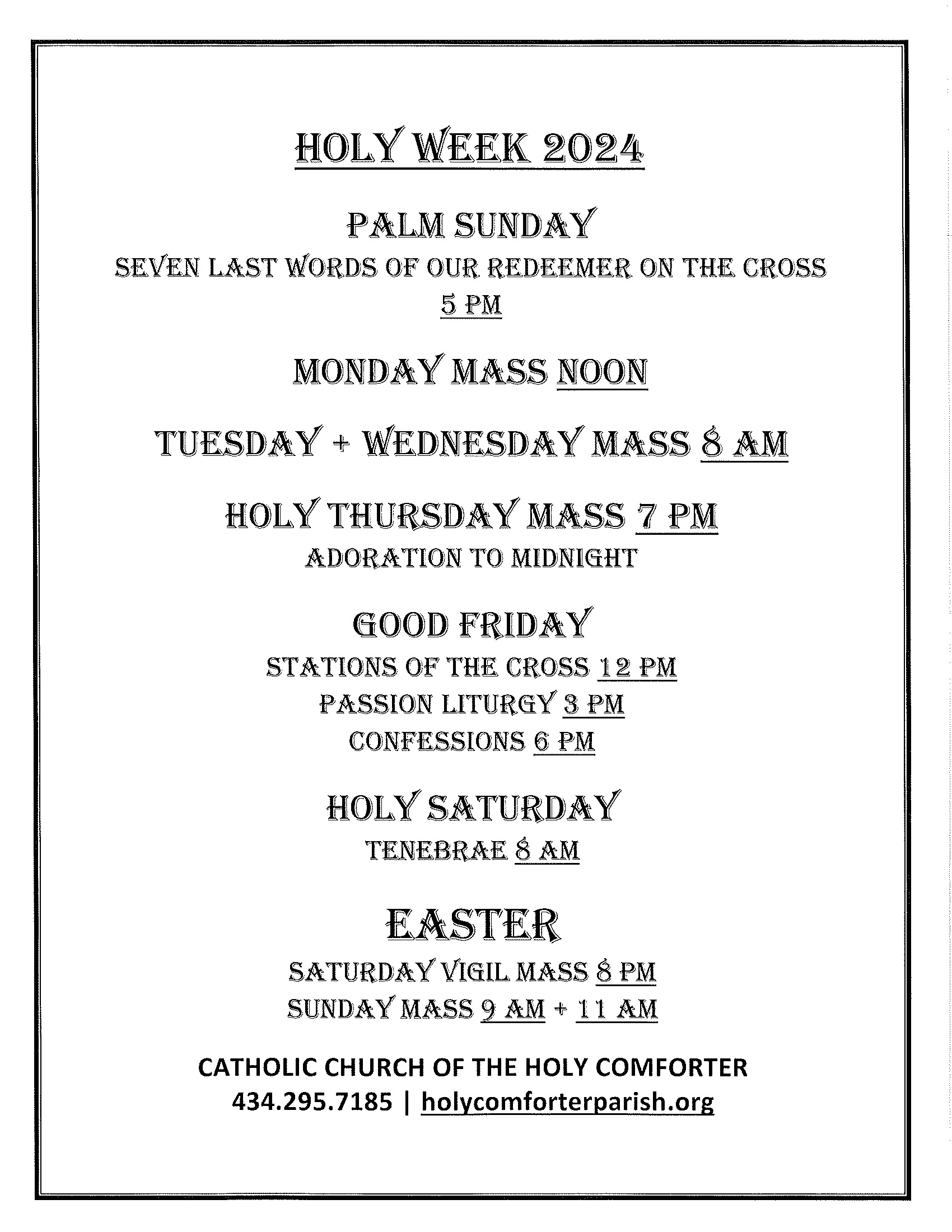 Holy Week Schedule 2024 Holy Comforter Catholic Church